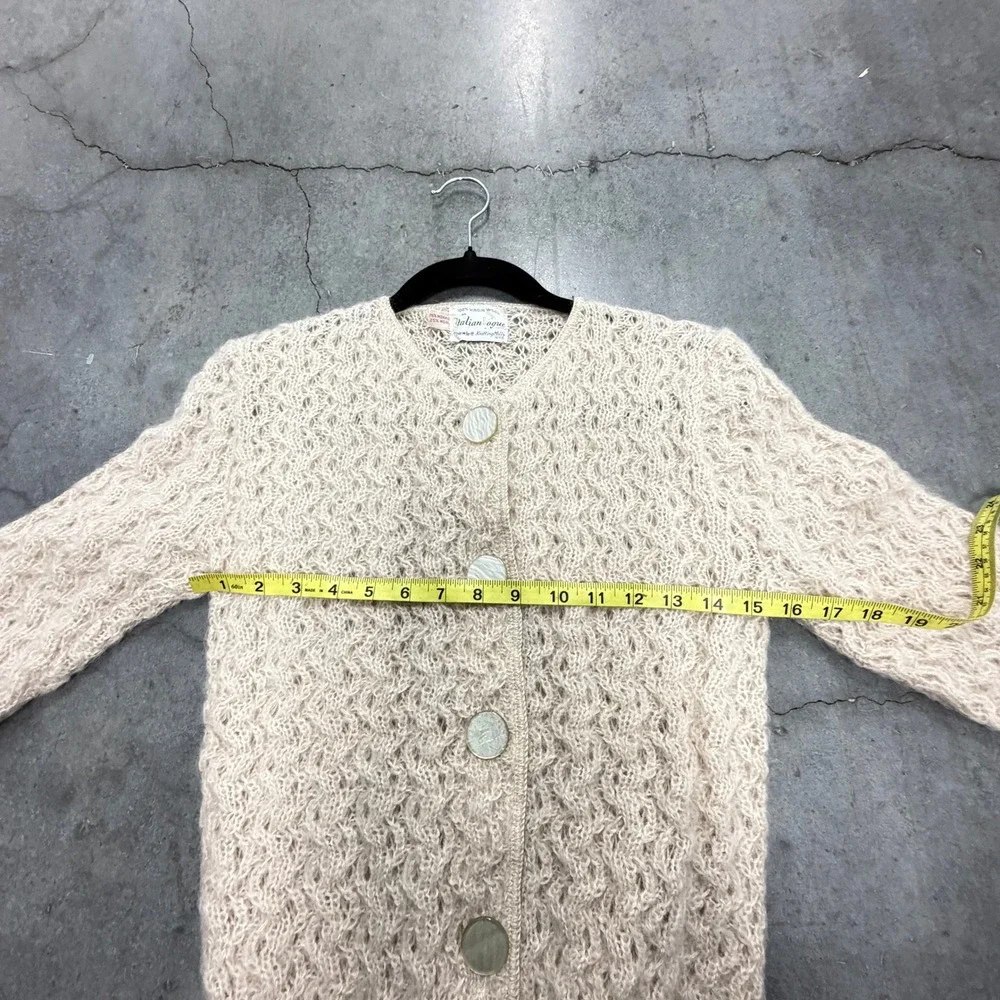 Vintage Italian Vogue Cardigan Women S Beige Mohair Wool Blend Open Knit Vintage